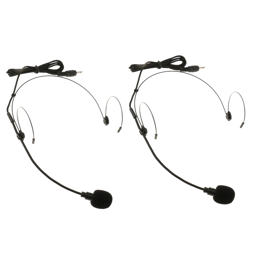 2 Pieces Double Ear Hook Wired Headset Headworn Microphone 3.5mm Mono Black