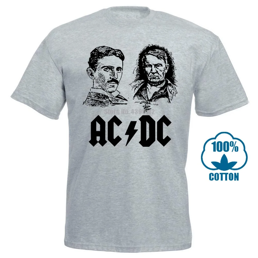 Никола Тесла Томас Эдисон футболка Никола Тесла ACDC футболка Fat Duck Футболки для девочек Горячая Broadcloth забавная Летняя мода - Цвет: Gray
