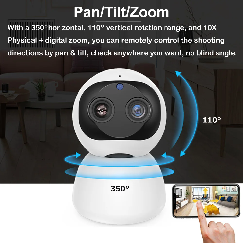 HD 1080P Indoor WiFi Camera Smart Home Security Surveillance IP Camera CCTV 360 PTZ 10X Zoom Baby Pet Video Monitor Securite Cam