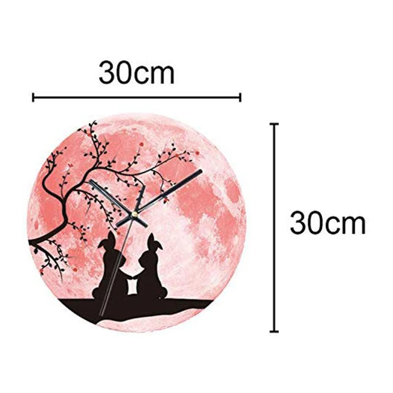 Lovely Wall Clock Glowing Moon Luminous Moonlight Glow in the Dark Clock for Kids Living Room Baby Playroom Home Office
