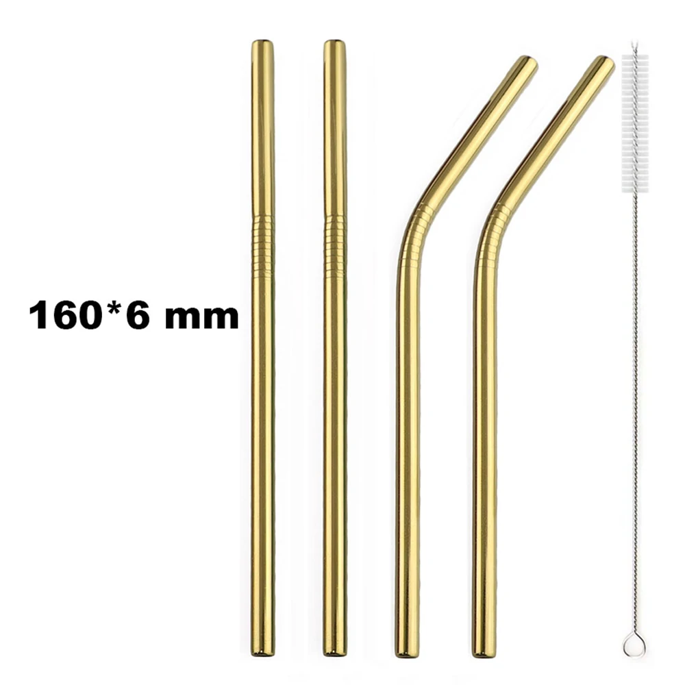 Gold 160mmx6mm 16 мм соломинка для питья, многоразовая металлическая соломинка, цветная соломинка из нержавеющей стали 18/10, прямая сока, молочная соломинка с чистящей щеткой - Цвет: Gold 160mmx6mm