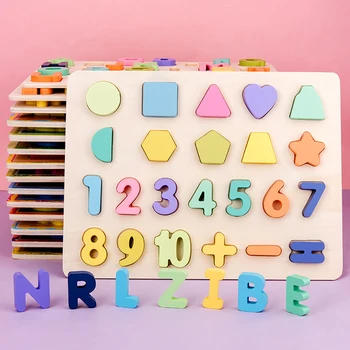 

Early Learning Color Cognition Hand Grab Board Set Jigsaws Wooden Montessori Toddlers Baby Toys Numbers Alphabet Preschool Shape