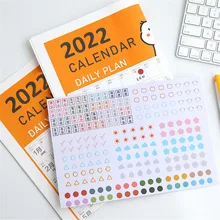 Planificateur mural Kawaii 2022, calendrier annuel, calendrier quotidien, avec autocollants, points, papeterie, étude, planification, apprentissage 