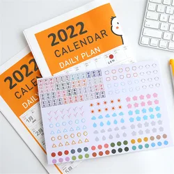 Planificateur mural Kawaii 2022, calendrier annuel, calendrier quotidien, avec autocollants, points, papeterie, étude, planification, apprentissage 