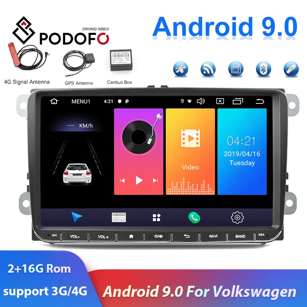 Podofo 9 &quot2din Автомагнитола Android 0 gps Navi автомобильный мультимедийный плеер для Volkswagen