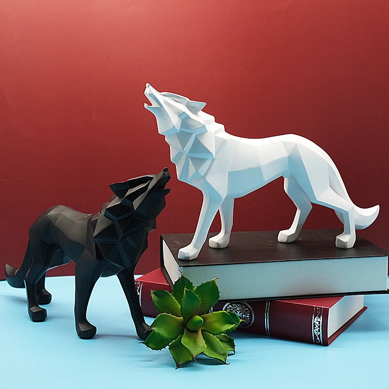 Polyresin Wolf Figurine Home Decor, Abstract Sculptures Room Decor desk accessories Furnishing Animal Ornament Resin Statues