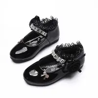 2021 New Flower Girls Shoes Spring Autumn Princess Lace PU Leather Shoes Cute Bowknot Rhinestone For 3-11 Ages Toddler Shoes 4