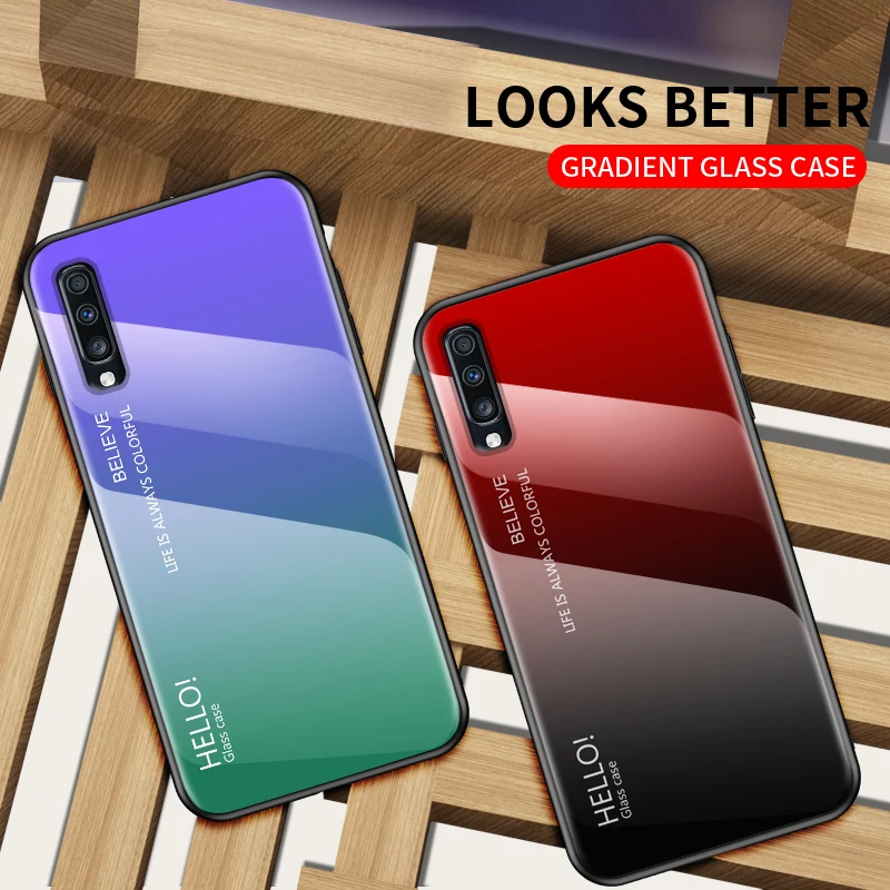 Модный градиентный стеклянный чехол для телефона samsung Galaxy A70S чехол Полная защита бампер чехол для samsung A70 чехол 6,7"