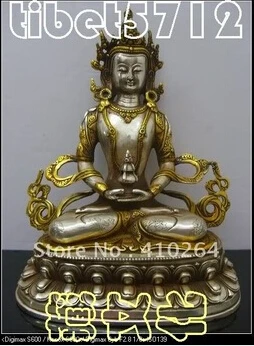 

ASIA TIBETAN NEPAL BRONZE COATED SILVER BUDDHA AMITAYUS BOUDDHA STATUE 22 cm