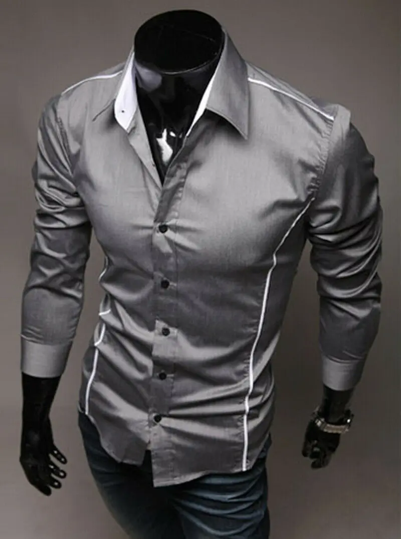 Роскошные мужские повседневные рубашки с длинными рукавами, облегающие мужские деловые рубашки, брендовая мужская одежда, Camisas Para Hombre, Лидер продаж - Цвет: 2 Dark gray