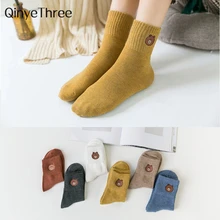 Носки без пятки с забавными животными с вышивкой милого медведя, танцевальные желтые носки с изображением уток, в духе колледжа, носки унисекс, художественные носки, Прямая поставка