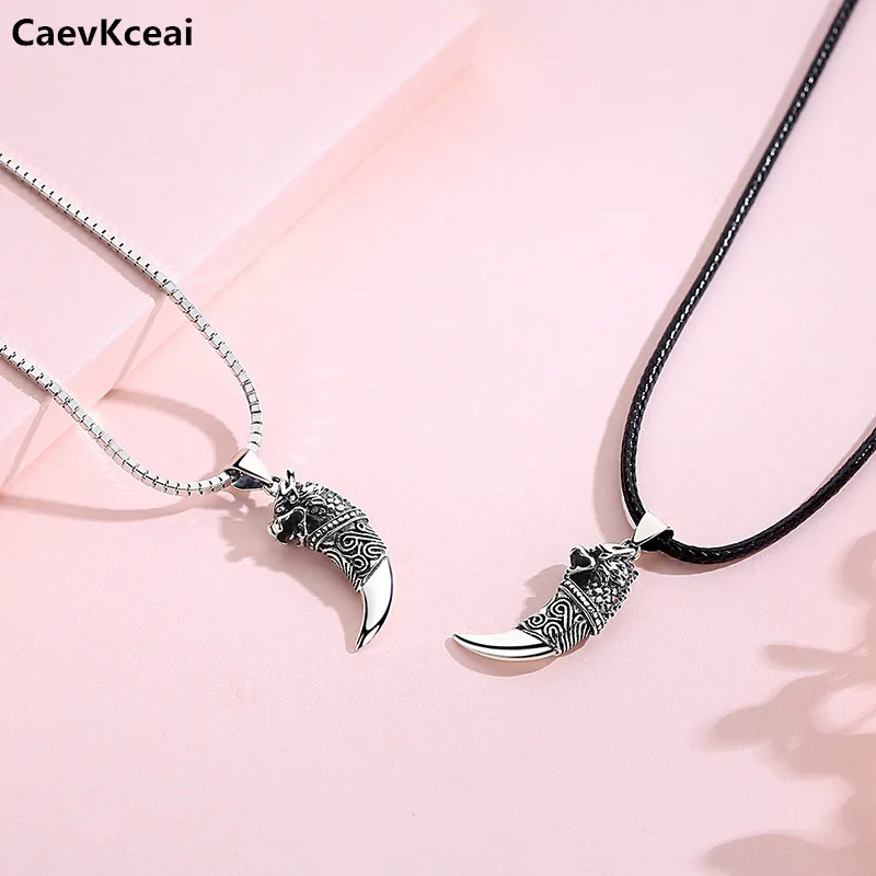 CaevKceai S925 сплошная серебряная подвеска для ожерелья для мужчин и женщин ювелирные изделия Настоящее серебро 925 Спайк волчий кулон «Клык»