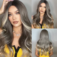 

HENRY MARGU Long Ombre Black Brown Honey Blonde Synthetic Wigs Natural Wave Brazilian Wigs for Women Daily Heat Resistant Wig