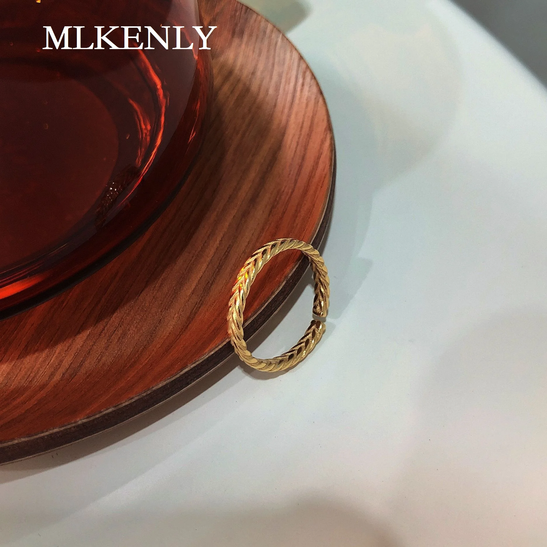 

MLKENLY 925 Sterling Silver Opening Ring Gold Wild simple Greek goddess twist ring For Women Fashion Jewelry Gifts