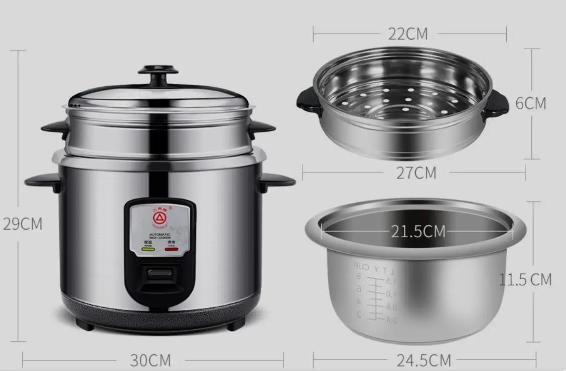 household electric food cooker Triangle CKD-Z30G small home rice cooker 3L all stainless steel inner 220-230-240V soup maker