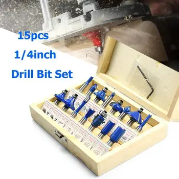 

12/15pcs Milling Cutter Router Bit Set 8mm Shank Carbide Router Bit Joinery Trimmer Woodworking Engraving Carving Cutting Tools