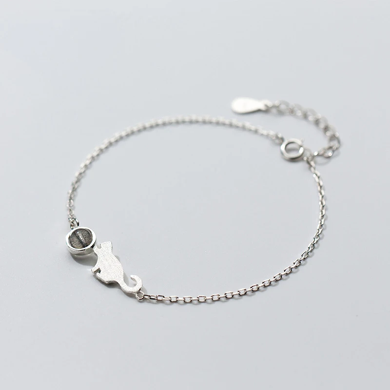 

Real 925 Sterling Silver Cat Charm Bracelets Crystal Stone Bracelets Fine Fashion Bracelets