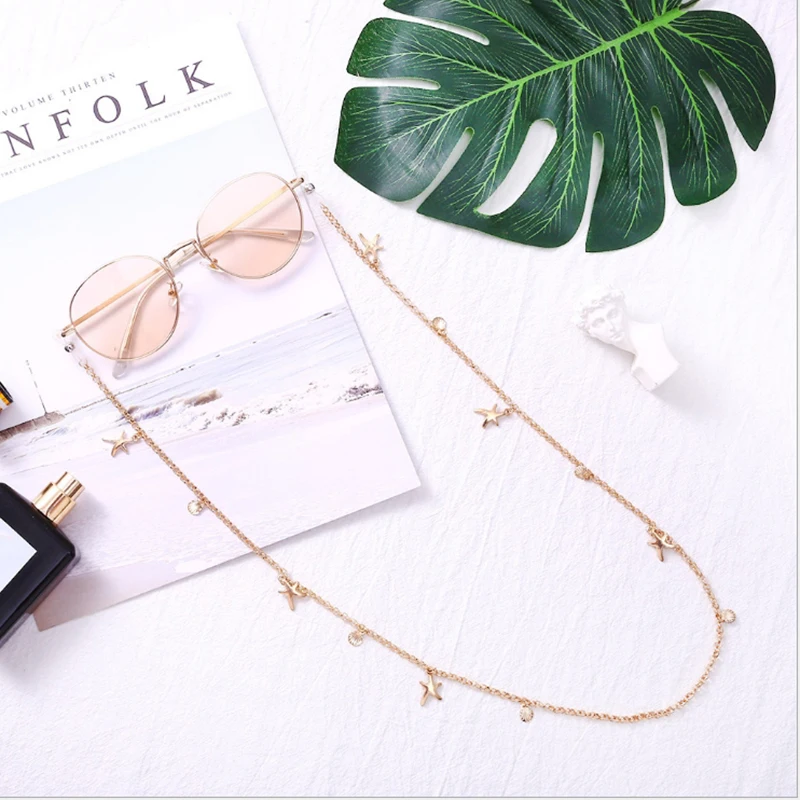 New Hanging Neck Gold-Plated Glasses Chain Neck Strap With Accessories Eyeglass Chain Starfish Shell Glasses Chain