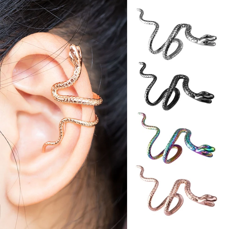 1PC Brass Snake Earing Clips Without Piercing Punk Non Pierced Clip Earrings Ear Cuffs for Women Men Black Fake Jewelry | Украшения и
