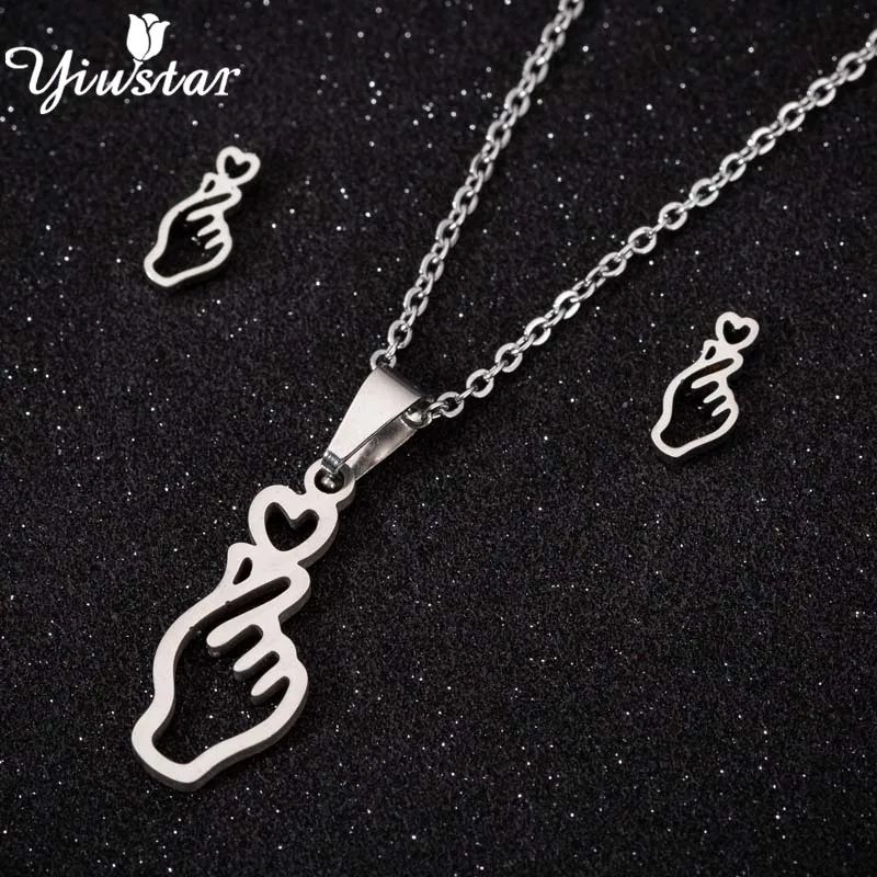 

Yiustar Punk Rock Fashion Hand Earrings Set for Women Jewelry Necklace Stainless Steel Love Heart Stud Earing Girls pendientes