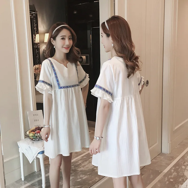 

Maternity Clothes Summer 2019 New Style Jacquard Loose And Plus-sized Webbing Joint Pregnant Women Dress