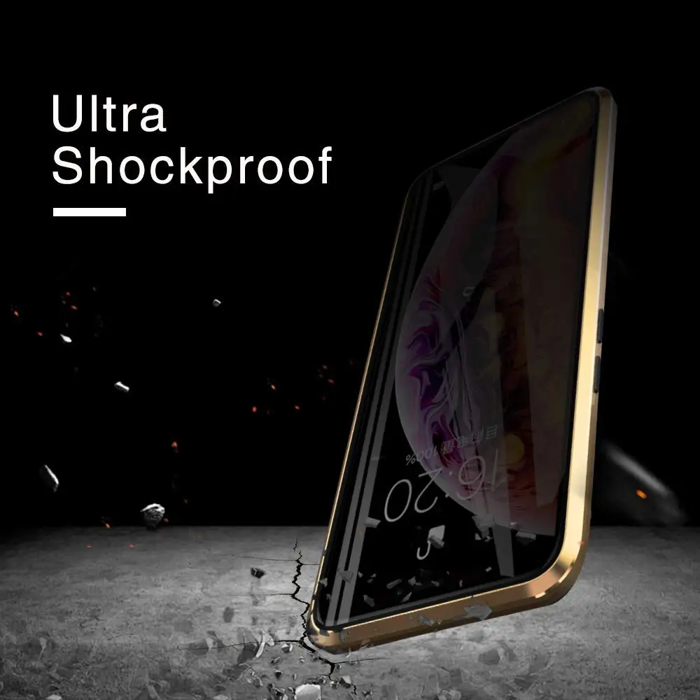 Магнитный чехол из закаленного стекла для iphone 11 Pro MAX X XS XR 8 7 6 6s plus, Защитный металлический чехол с защитой на 360 °