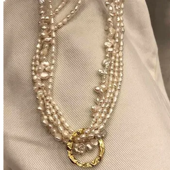 

2020 freshwater pearl handcraft gold circle pendant luxury pearl multi-layer choker necklace send mother female clavicle chain
