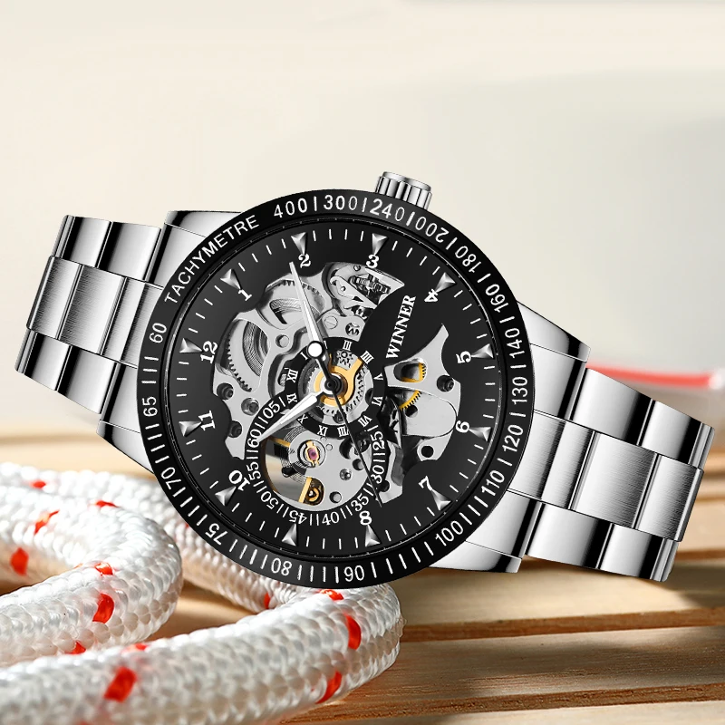 Новинка, часы WINNER Relojes, Топ бренд, мужские, классические, нержавеющая сталь, самовзводные, скелет, механические часы, модные, крест, наручные часы