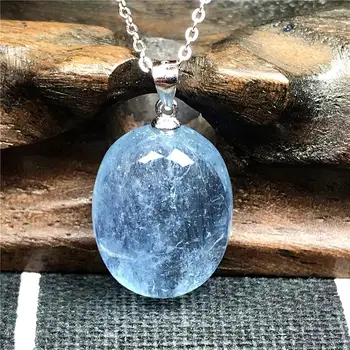 

Top Natural Ocean Blue Aquamarine Pendant Necklace For Woman Man Crystal 19x15x9mm Beads Stone 925 Silver Chains Jewelry AAAAA