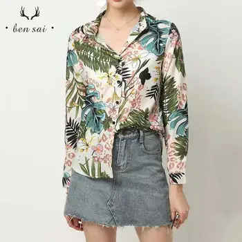 

New Women V-neck Simple Print Pattern Fashion Tops Blouses Casual Long Sleeve Print Chiffon Blouse Tops Female Spring New