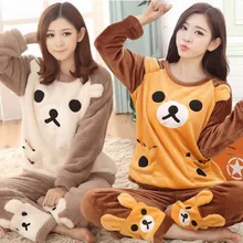 Women's Pajamas Sets Winter Thickened Warm Sleepwear Flannel Long-Sleeved Cartoon 2pcs Home Clothes Suit For Girls Women Pijama