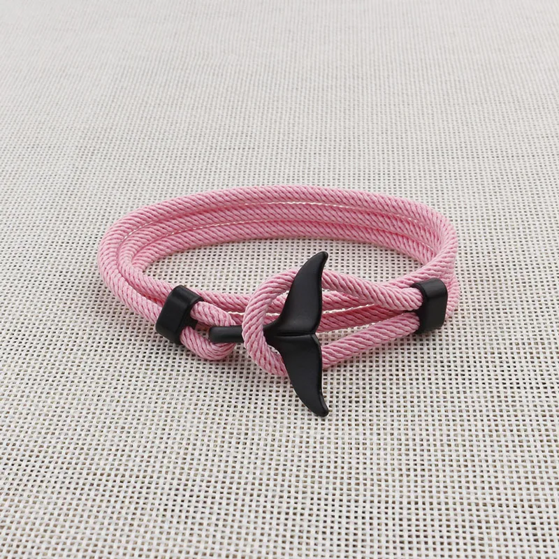NIUYITID New Whale Tail Anchor Bracelet Women Red thread Nautical Male Men Charm Braclet Jewelry lovers' Accessories - Окраска металла: pink