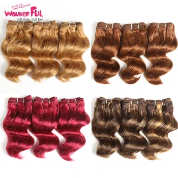 

3 Pcs/lot Peruvian Natural Body Wave Human Hair Double Drawn Piano Color 4/27# Blonde 27# Burg# Bundles For Short Wig
