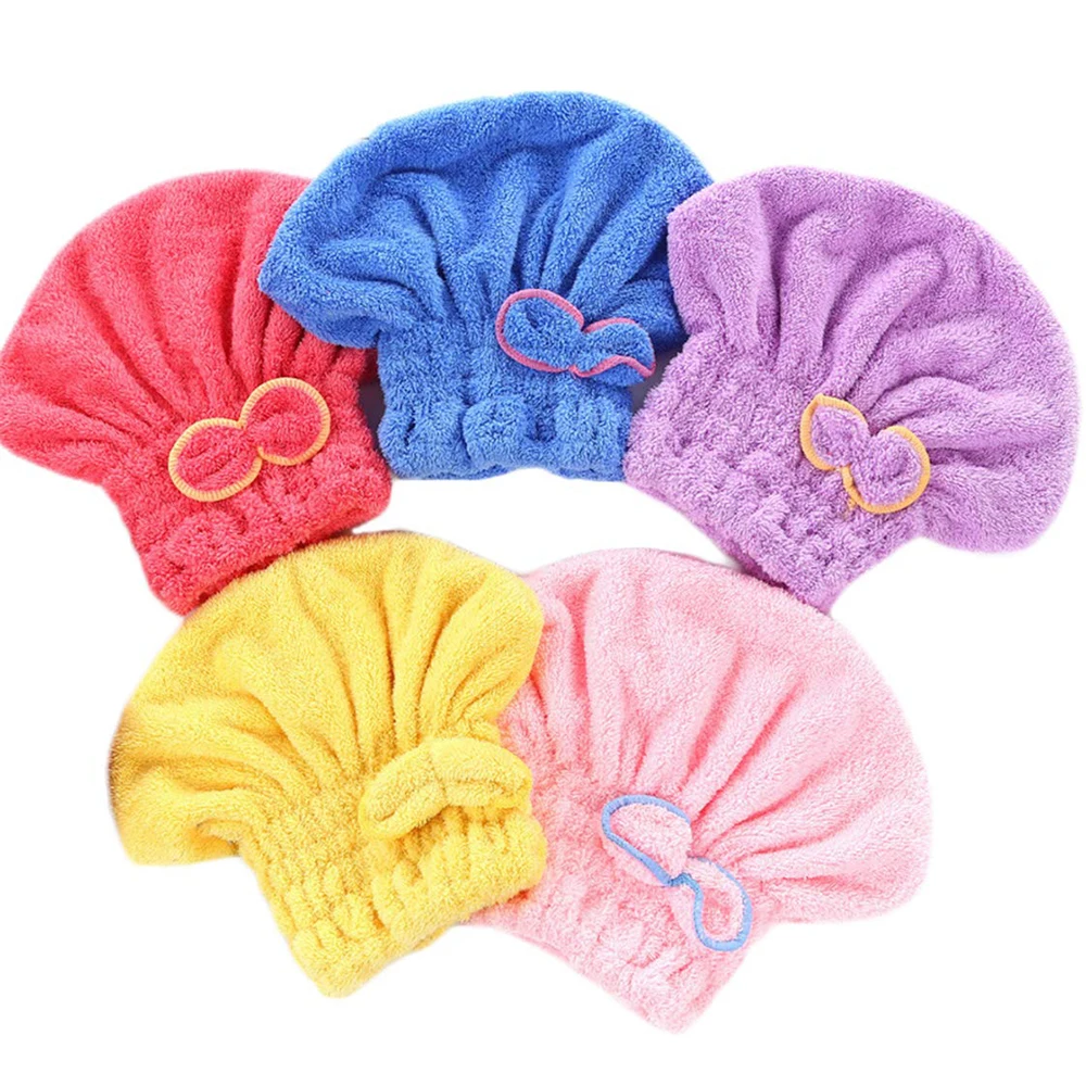 

Bowknot Microfiber Hair Drying Towels,Fast Coral Velvet Drying Long Hair Turban Wrap,Absorbent Twist Turban Princess Shower Cap