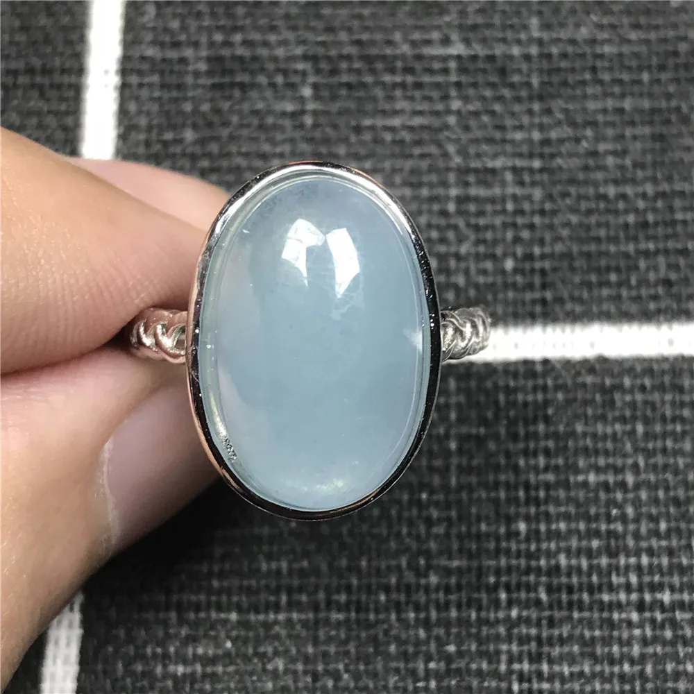

Natural Aquamarine Ring For Woman Man Crystal 18x13mm Blue Clear Beads Adjustable Size 925 Silver Fashion Ring Jewelry AAAAA