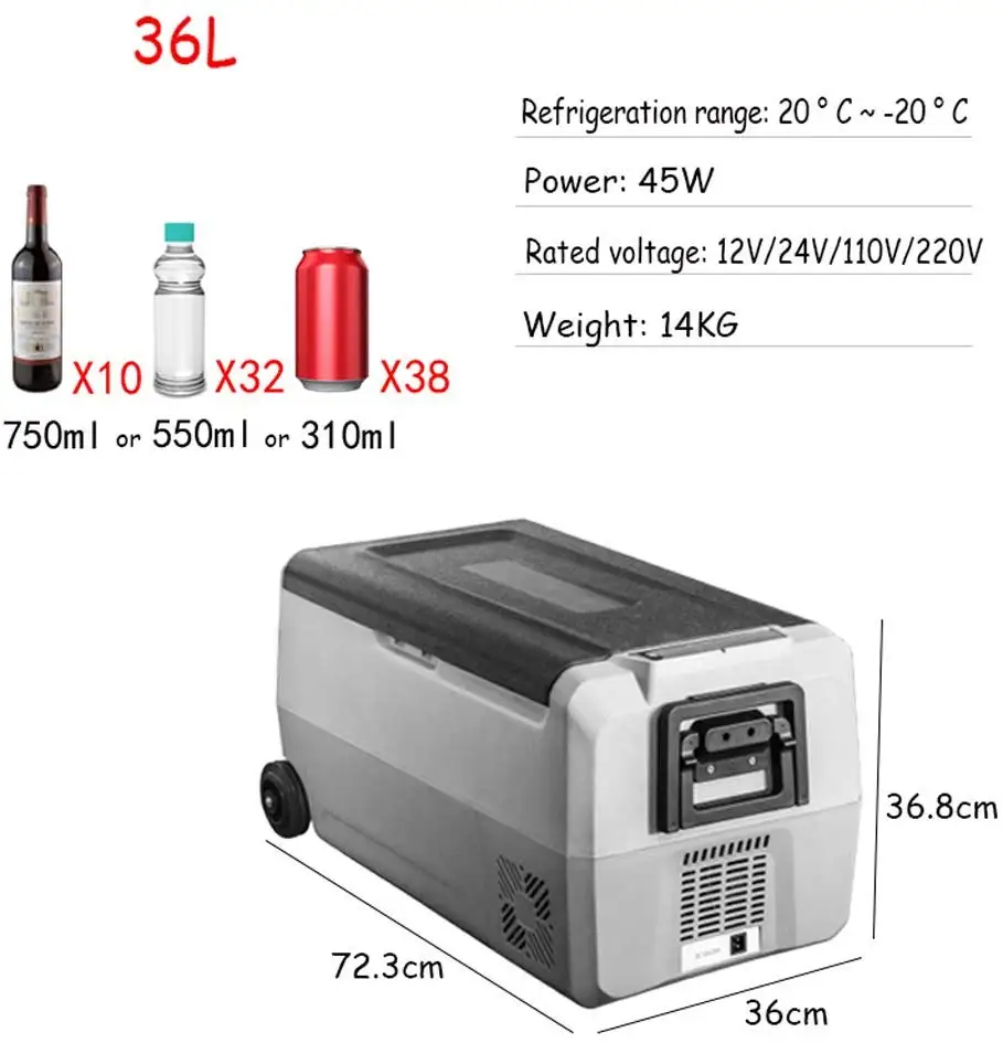36L/50L/60L двойной Контроль температуры Портативный холодильник компактный холодильник, мини холодильник для располагаться лагерем перемещения Outddor 12V 220V - Название цвета: 36L