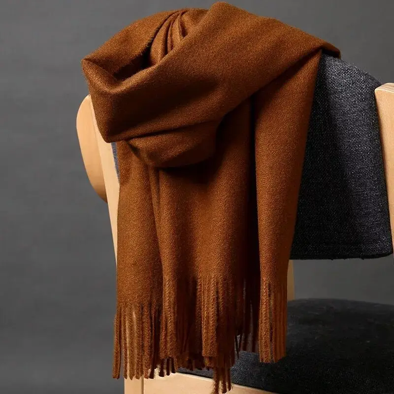 Осенне-зимний модный женский кашемировый шерстяной шарф, теплая шаль, чистый цвет, красивый кашемировый пляжный шарф
