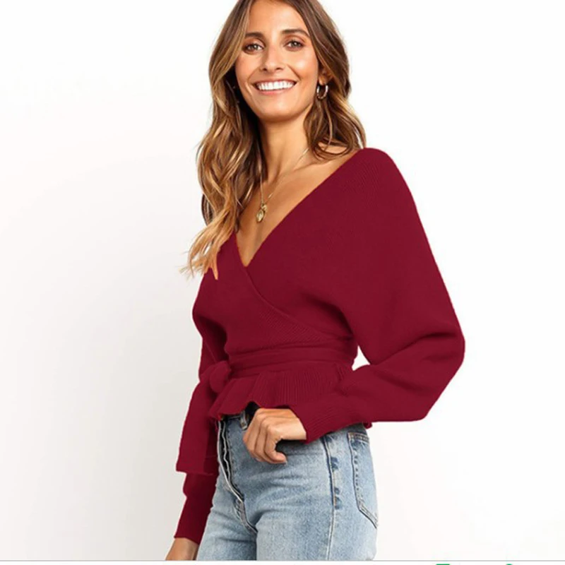 Женский свитер с v-образным вырезом, зимняя одежда, модный уличный стиль, кружево, ручная вязка