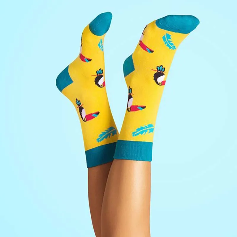 Vibrant Cartoon Cotton Crew Socks - Fun & Comfy Style