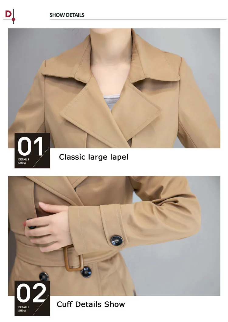 Windbreaker Female Spring Autumn Korean Thin Plus Size Double Breasted Ladies Khaki Dress Coat Long Trench Coat for Women 4xl