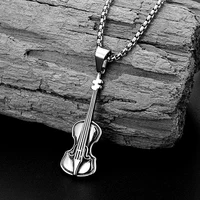 Trend Woman Music Vintage Pendant Jewelry Gift Men’s Girl Boy Stainless Steel Violin Pendant Necklace Antique Steel Color chain 1