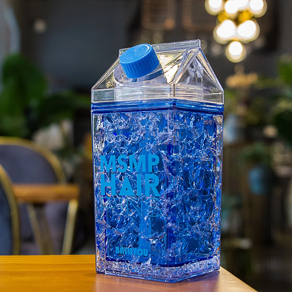blue Летняя сломанная чашка для льда милый портативный Прохладный Творческий аттракцион трубы квадратной воды Bottlle кофе молочные чашки и кружки - Цвет: blue