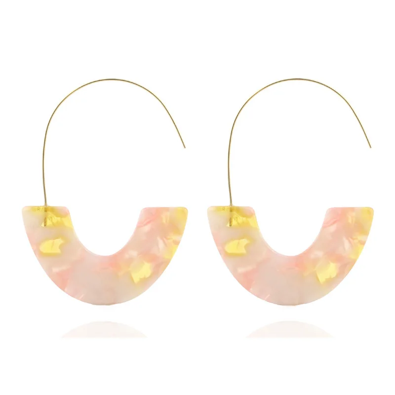 Fashion Leopard Print Multi-Color Acrylic Acetic Acid Drop Earrings for Women Girl Personality Simple Geometric Pendant Earrings - Metal Color: pink