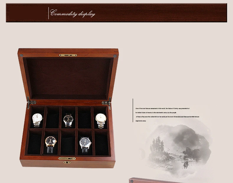 2022 10-Slots Solid Wooden Watch case 5 Seats Luxury Watch Organizer Box Wood Storage Box with Lock Jewelry Gift  Case for Man