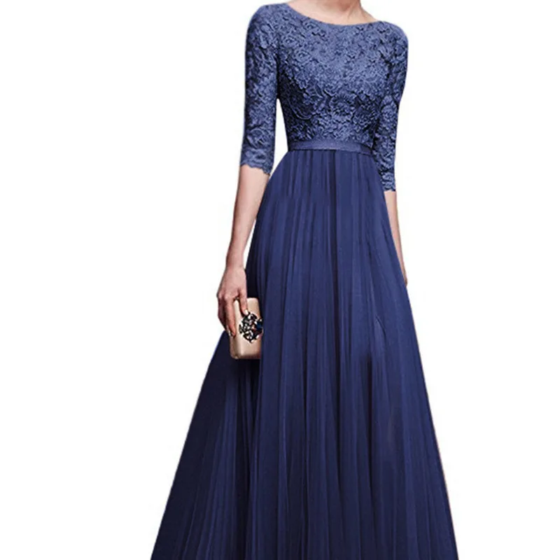 

U-SWEAR 2019 New Arrival Women Fashion Evening Dresses O-Neck Half Sleeve Chiffon Floor-Length Party Prom Formal Gowns Vestidos