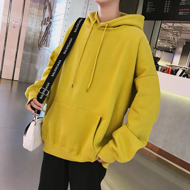 2019 Autumn And Winter New Men's Fashion Trend Loose Hooded Jacket Street Solid Color Couple Plus Velvet Hoodies Tide