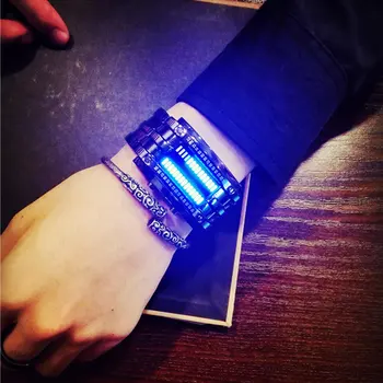 

Luxury Watch Stainless Steel Blue Binary Luminous LED Electronic Display Sport Watches For Lovers Men Women gifts