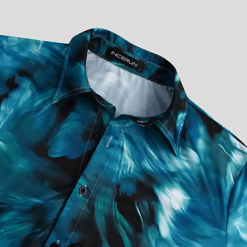 INCERUN, модная мужская одежда, рубашка с принтом, с отворотом,, длинный рукав, Camisa, фитнес, уличная одежда, Бизнес Стиль, повседневная, брендовая, рубашки для мужчин, S-3XL
