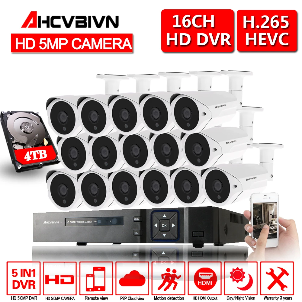 H.265+ 16CH SONY 5.0MP DVR система 16 шт. AHD 2592*1944p наружная Водонепроницаемая камера комплекты 16ch 5MP комплект видеонаблюдения 2 SATA