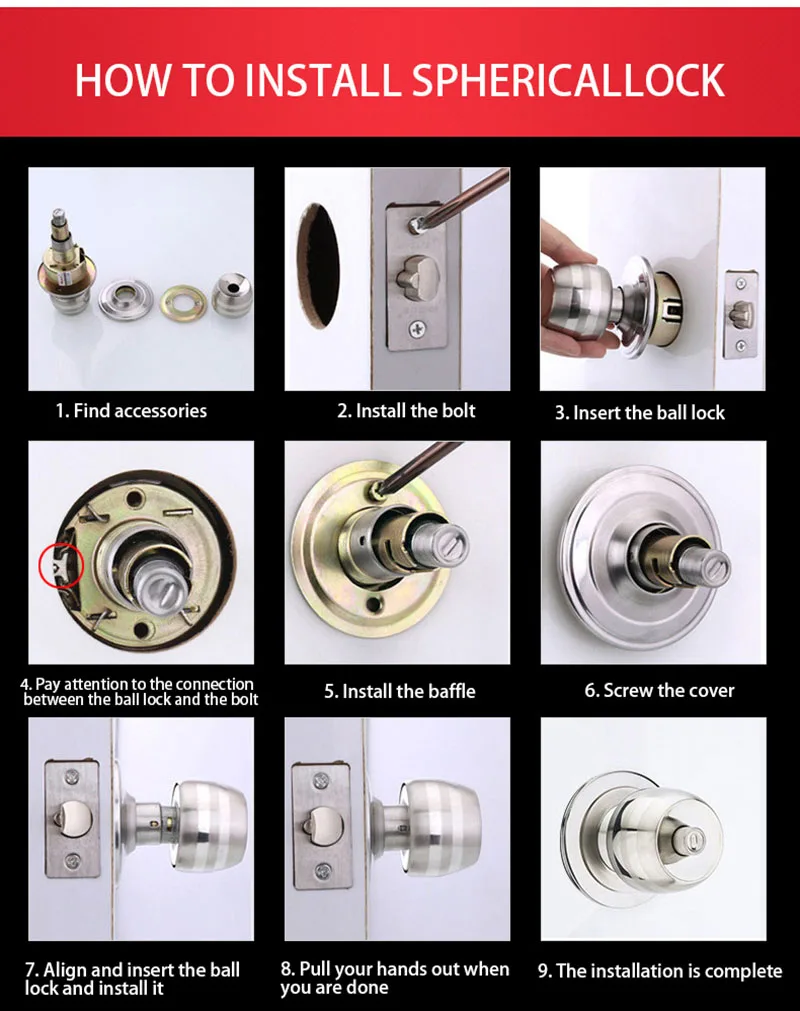Stainless Steel Golden Round Ball Privacy Door Knob Set Bathroom Handle Lock With Key For Home Door Hardware Supplies door lock accessories